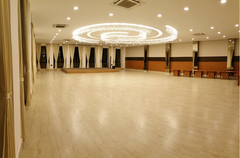 Sapphire Hall configured for a conference with modern seating.