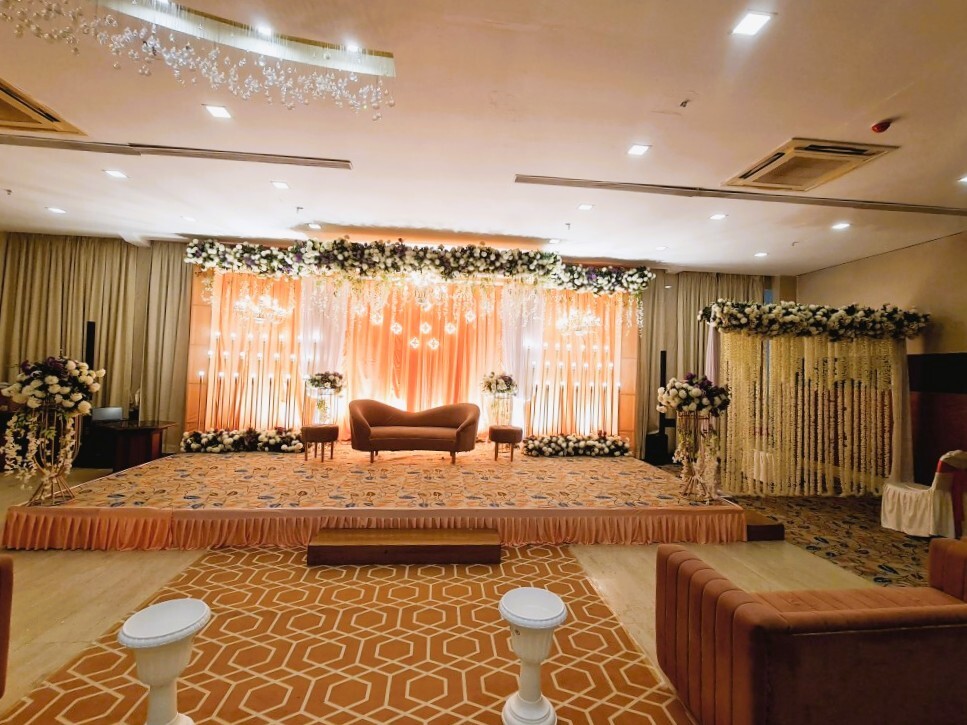 Elegant wedding setup at Hotel Aram